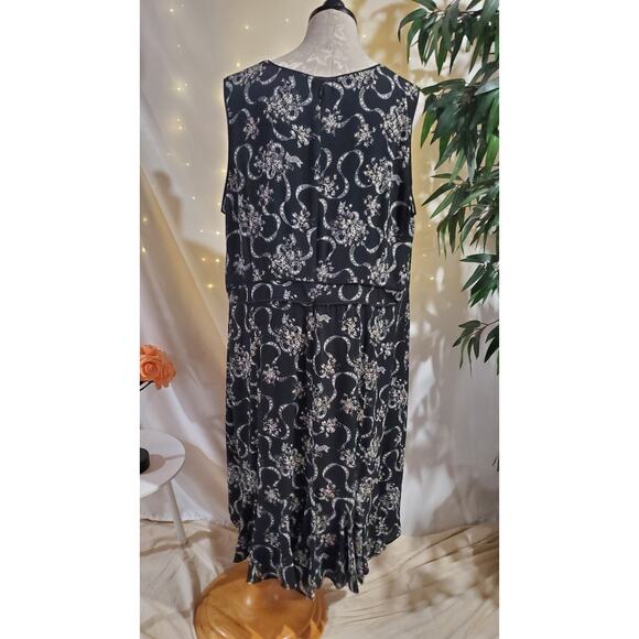 Talbots Floral Flouce Ruffle Sleeveless Midi Dress Plus Size 18W Black Wedding - Picture 3 of 13